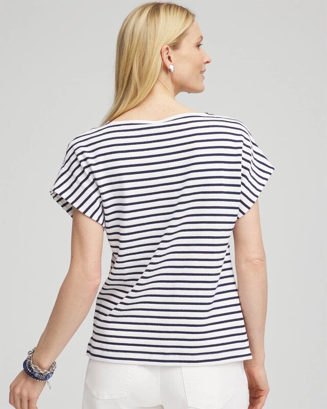 Striped Modern Cap Sleeve Textured Tee - image 3